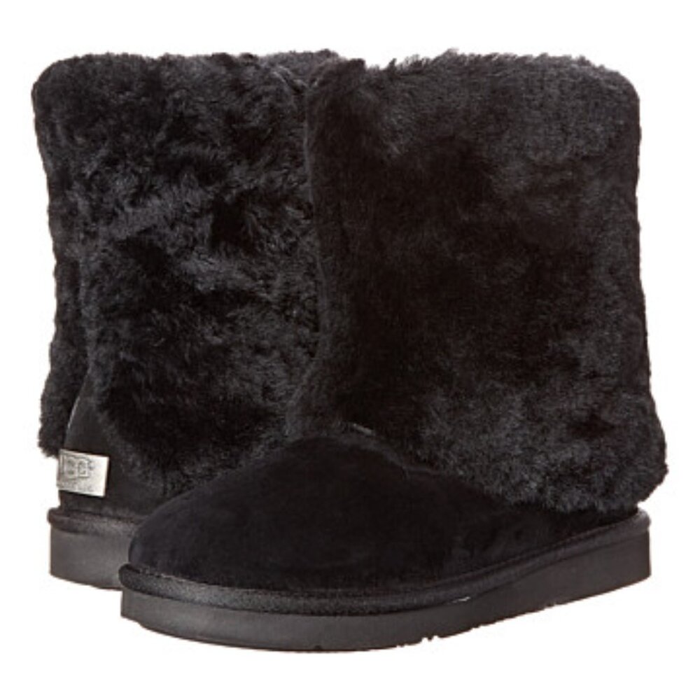 UGG Women's Black Patten Sheepskin Suede Fur Boots Size 7